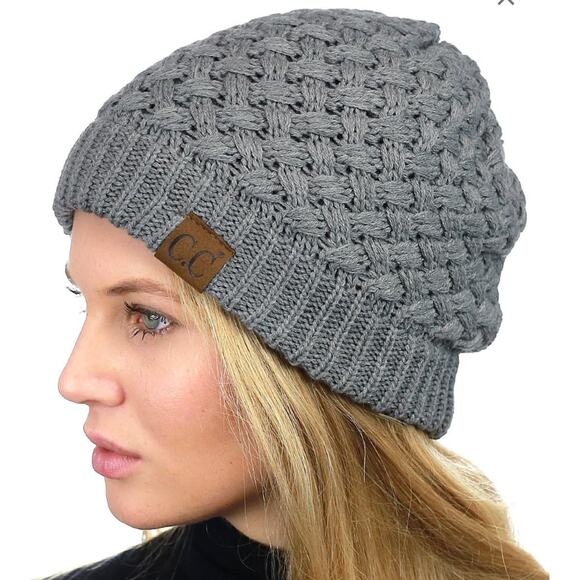 C.C. Basketweave Knit Warm Inner Lined Soft Stretch Skully Beanie Hat - Picture 1 of 6